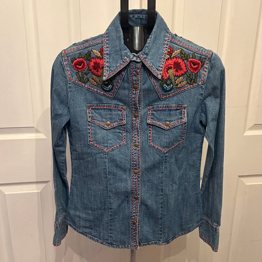 Floral Embroidered Denim Shirt
